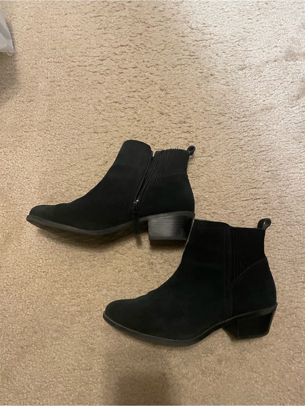 Vionic Devon Black Suede Ankle Booties with Low Block Heel